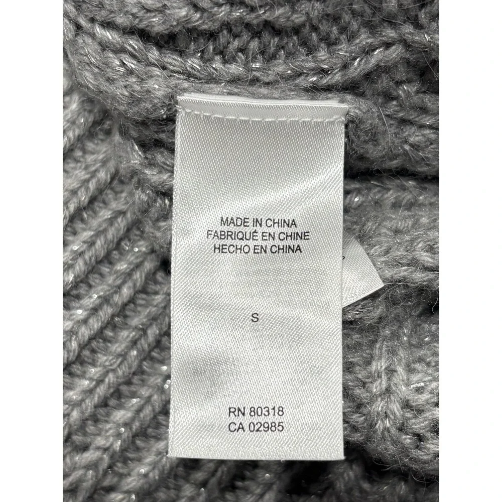 Lucky Brand Sweater Womens Small Gray Open Knit Crew Neck Raglan Glitter Alpaca - Picture 8 of 13